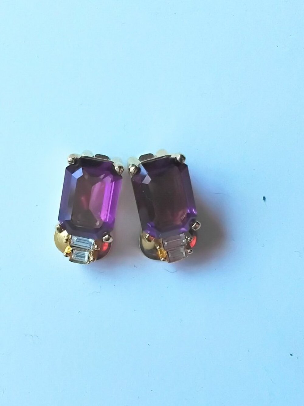 Christian Dior signed vintage large purple amethyst crystal clip earrings